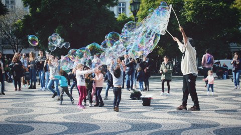 People playing in public space 